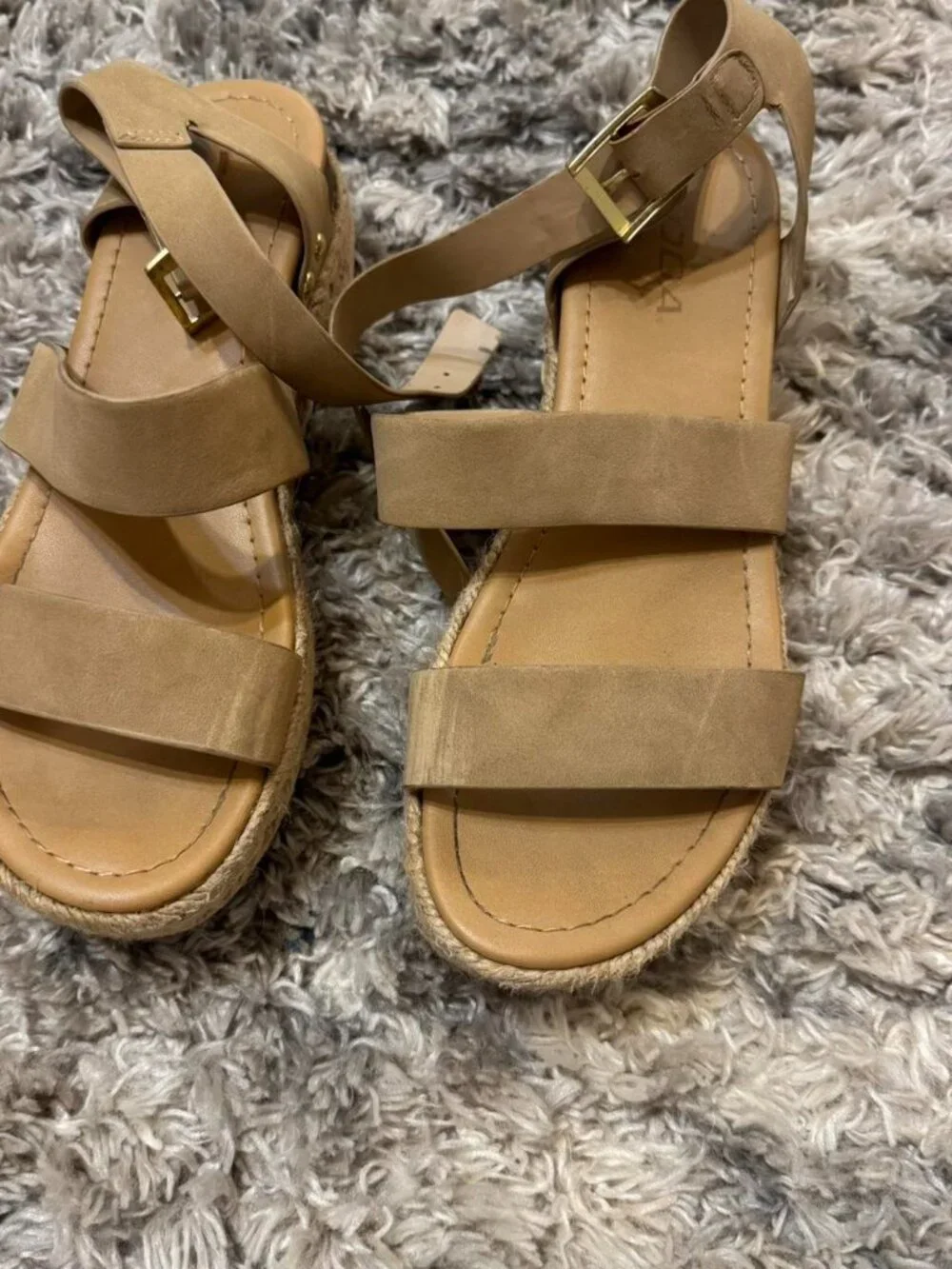 SODA Tan suede espadrille platform wedge sandals...